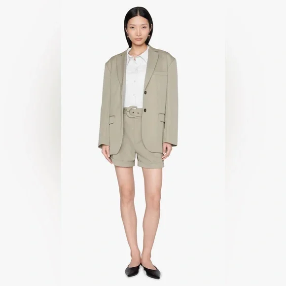 ANINE BING BECKY SHORT IN GREEN KHAKI, SIZE EU 40/US XL